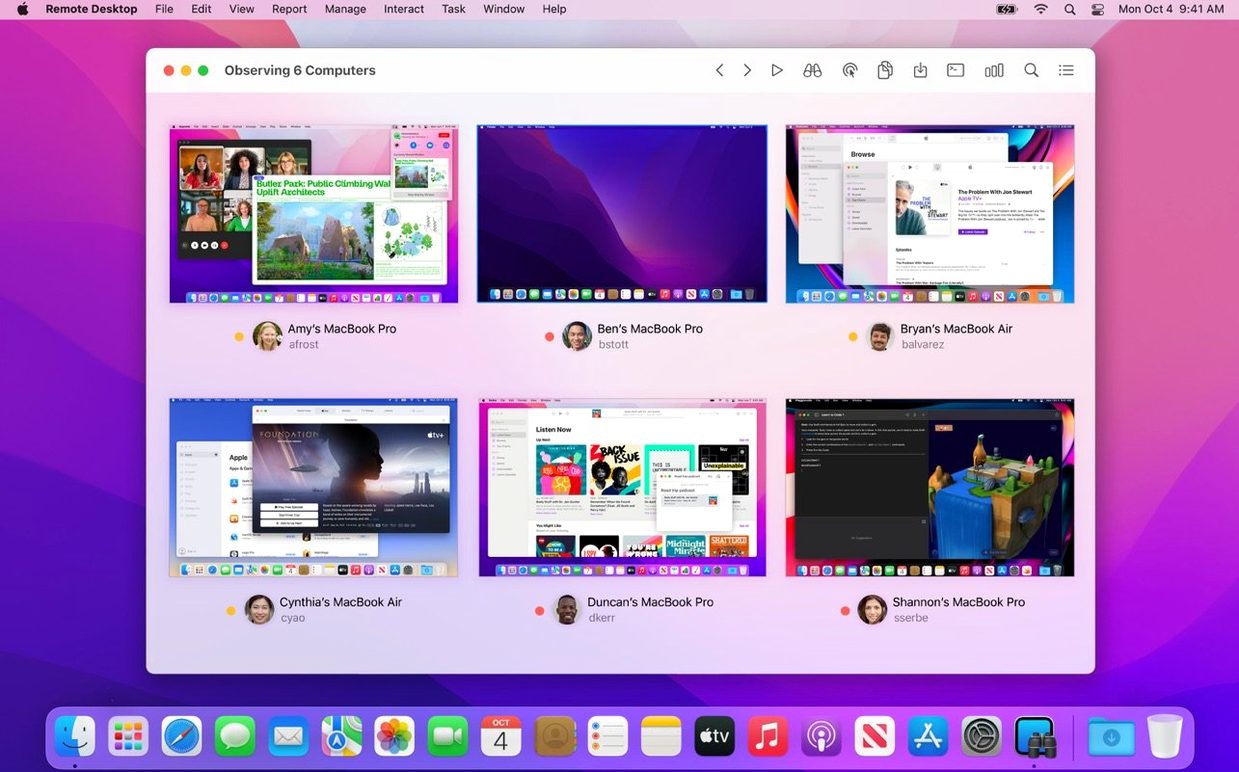 apple remote desktop — window overview