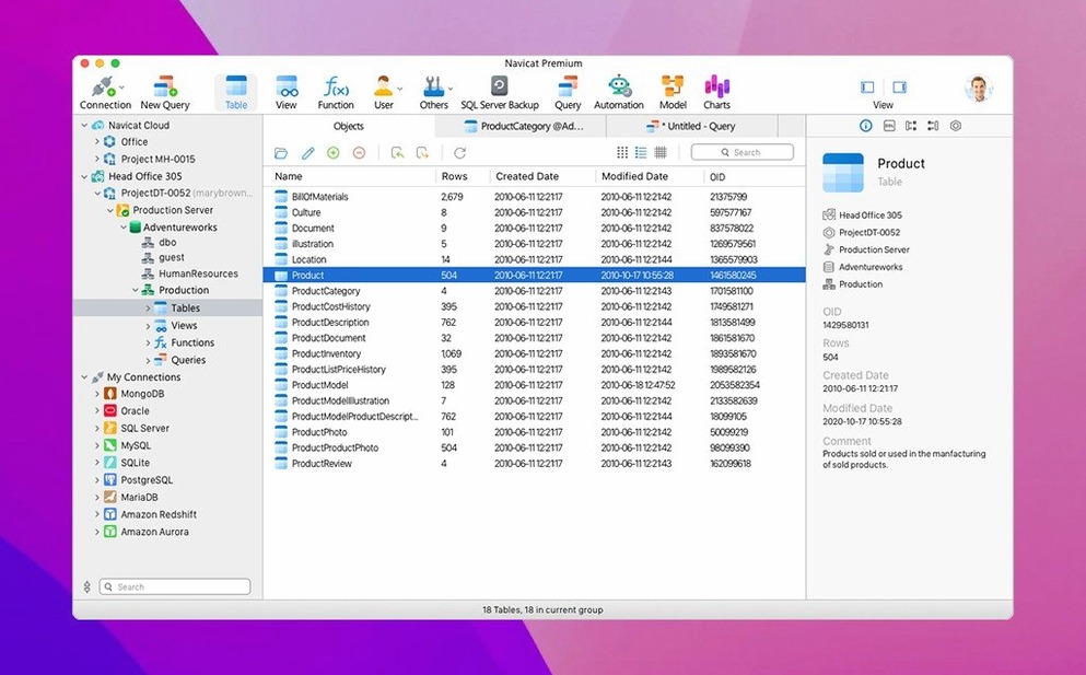 navicat premium for mac — window overview