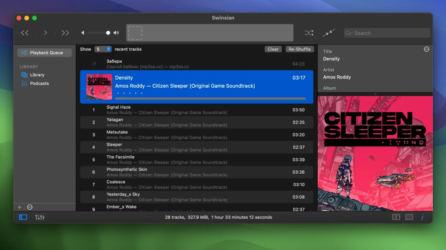 swinsian — window overview