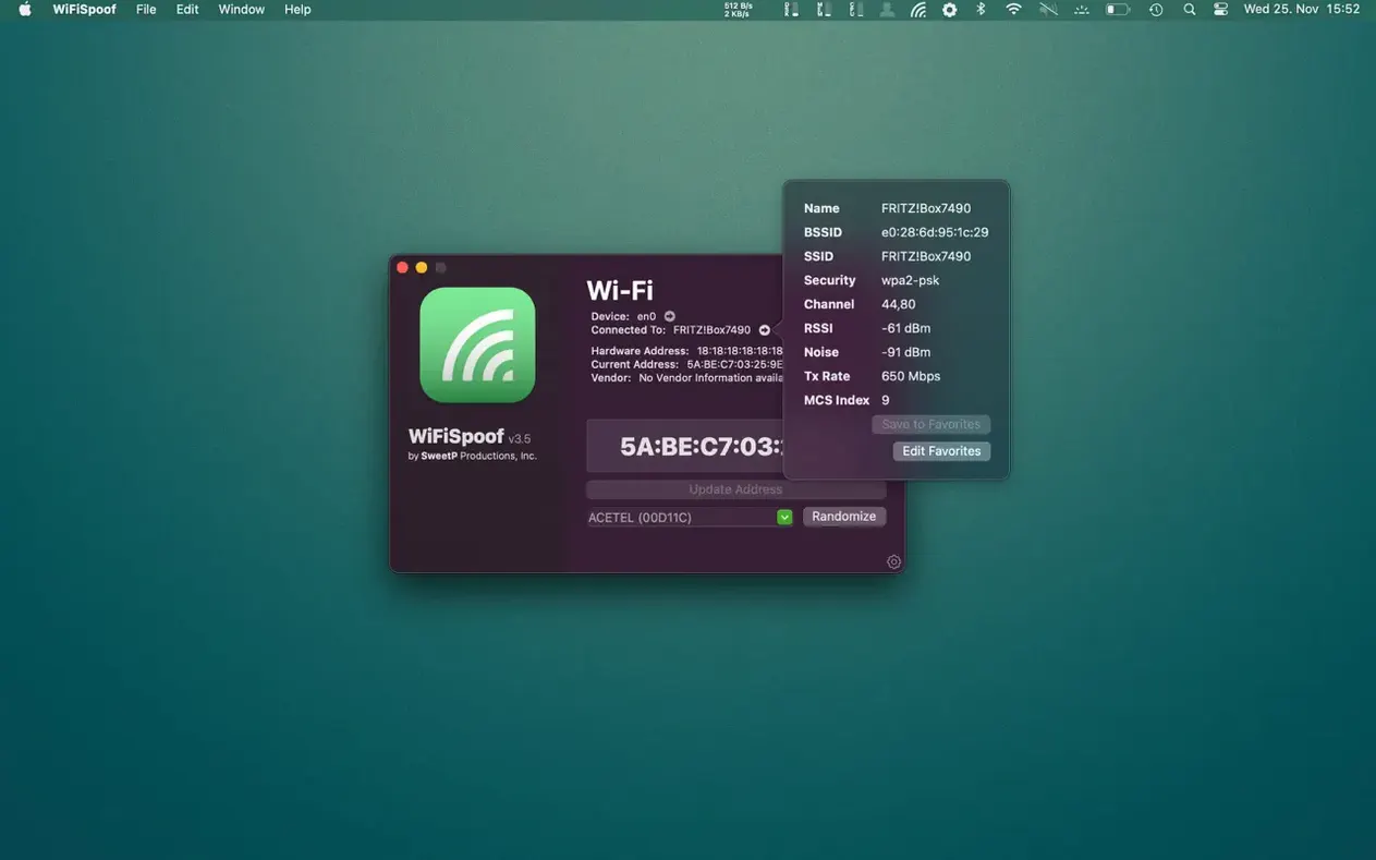 WiFiSpoof detail view 2