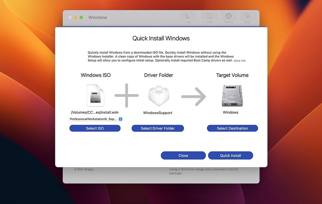 winclone start screen